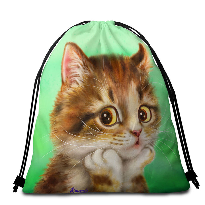 Cute Cat Packable Beach Towel Art Designs Patient Kitten