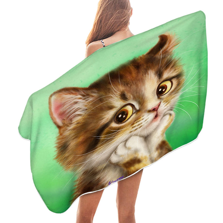 Cute Cat Pool Towels with Art Designs Patient Kitten