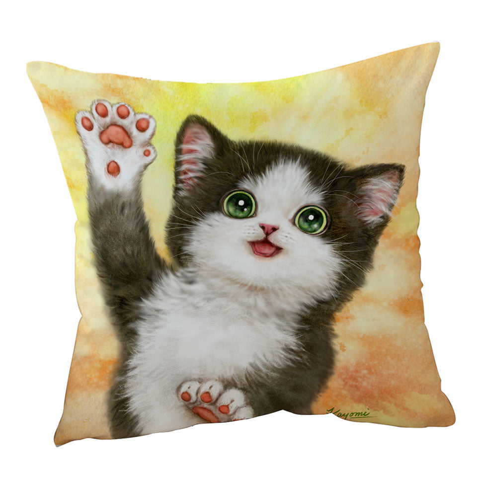 Cute Cat Throw Pillows Hi Five Black White Kitten