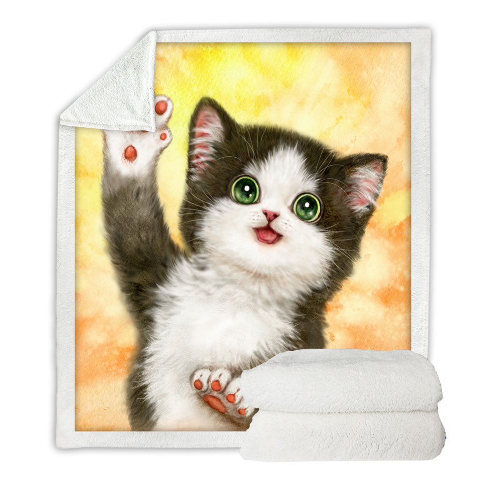 Cute Cat Throws Hi Five Black White Kitten