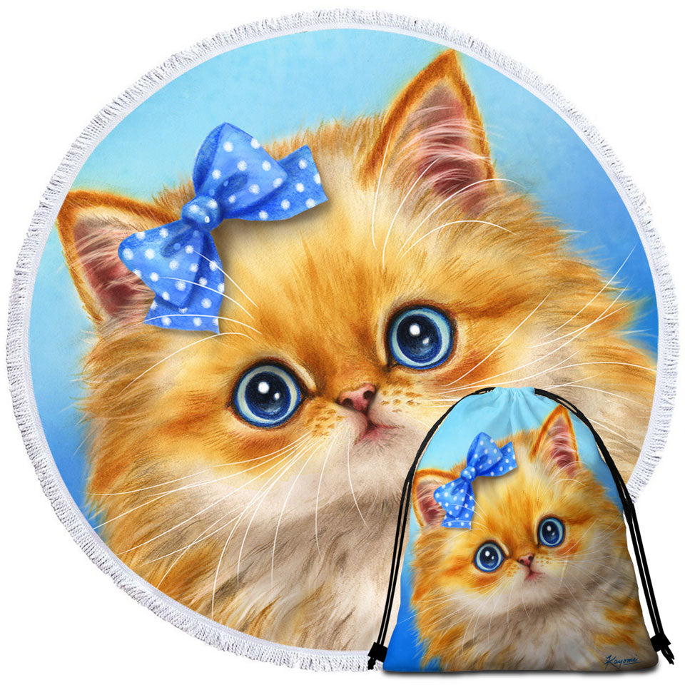 Cute Cats Adorable Blue Ribbon Kitten Beach Towels