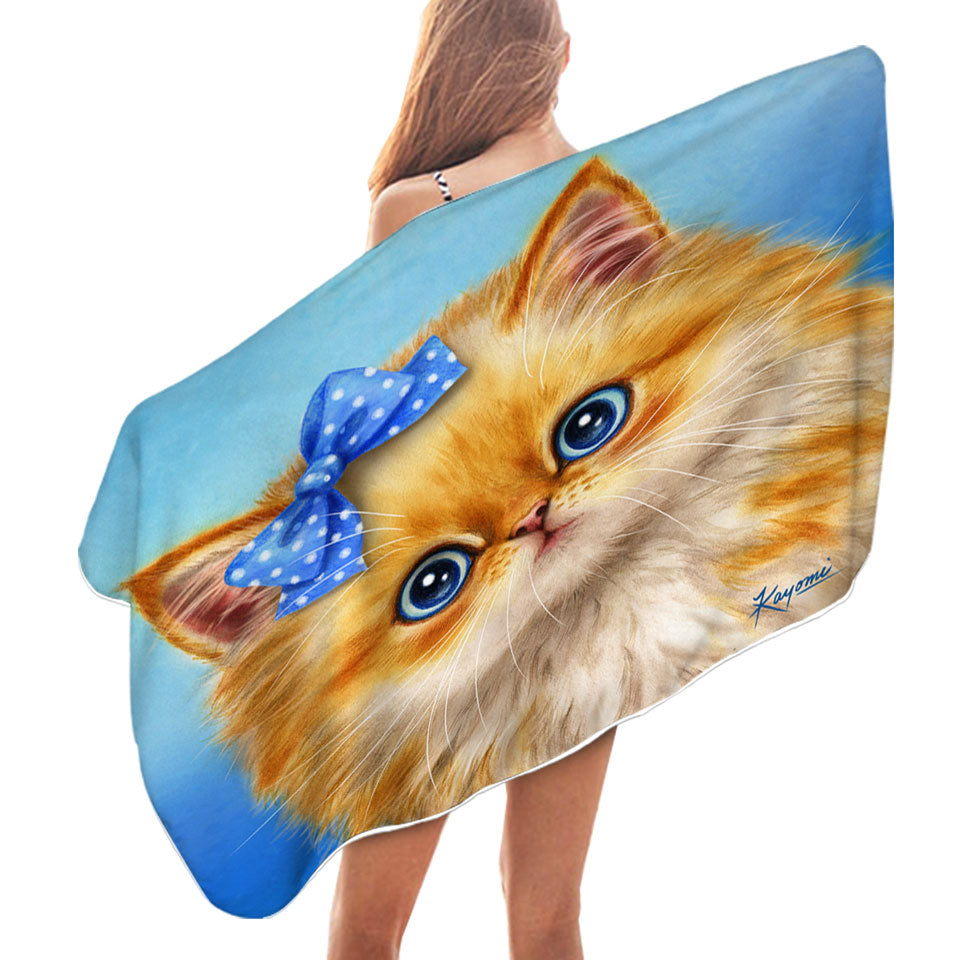 Cute Cats Adorable Blue Ribbon Kitten Pool Towels