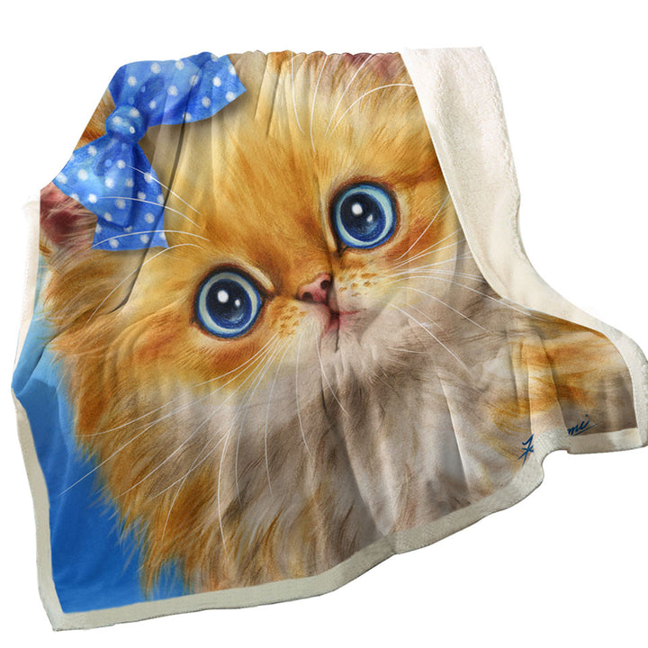 Cute Cats Adorable Blue Ribbon Kitten Sherpa Blanket