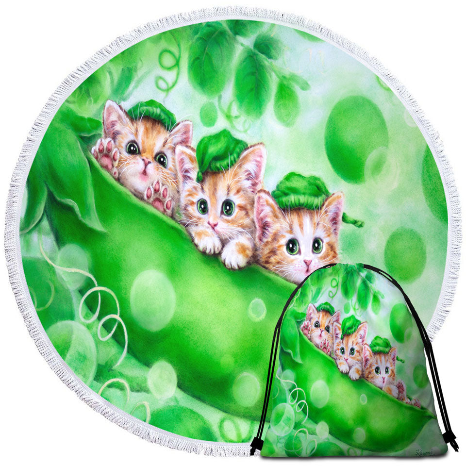 Cute Cats Art Drawing Peapod Beach Bags and Towels Ginger Kittens