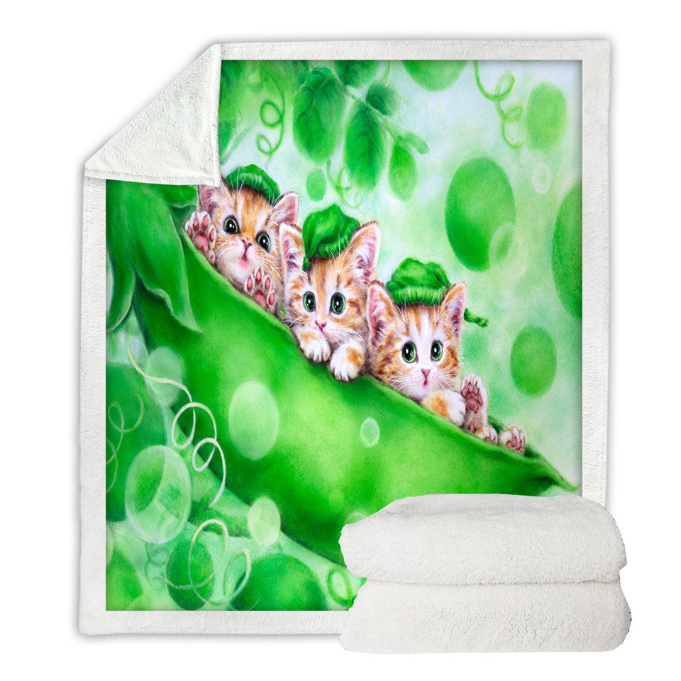 Cute Cats Art Drawing Peapod Sherpa Blanket Ginger Kittens