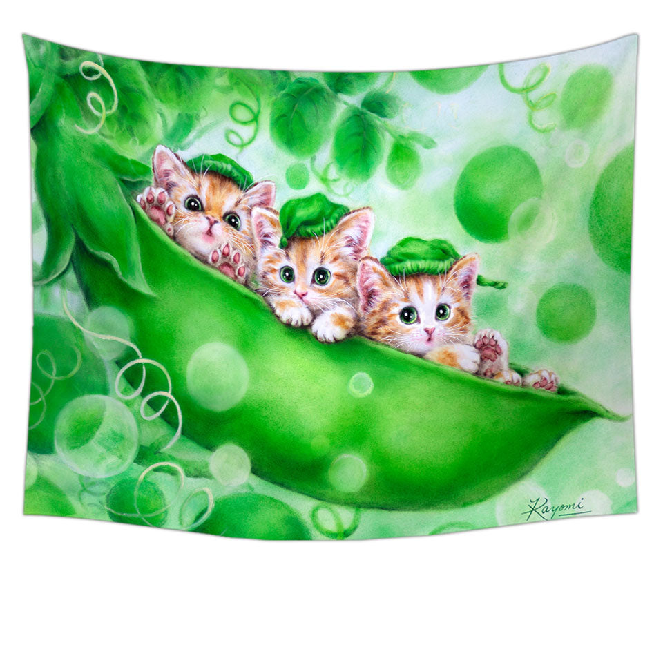 Cute Cats Art Drawing Peapod Tapestry Ginger Kittens