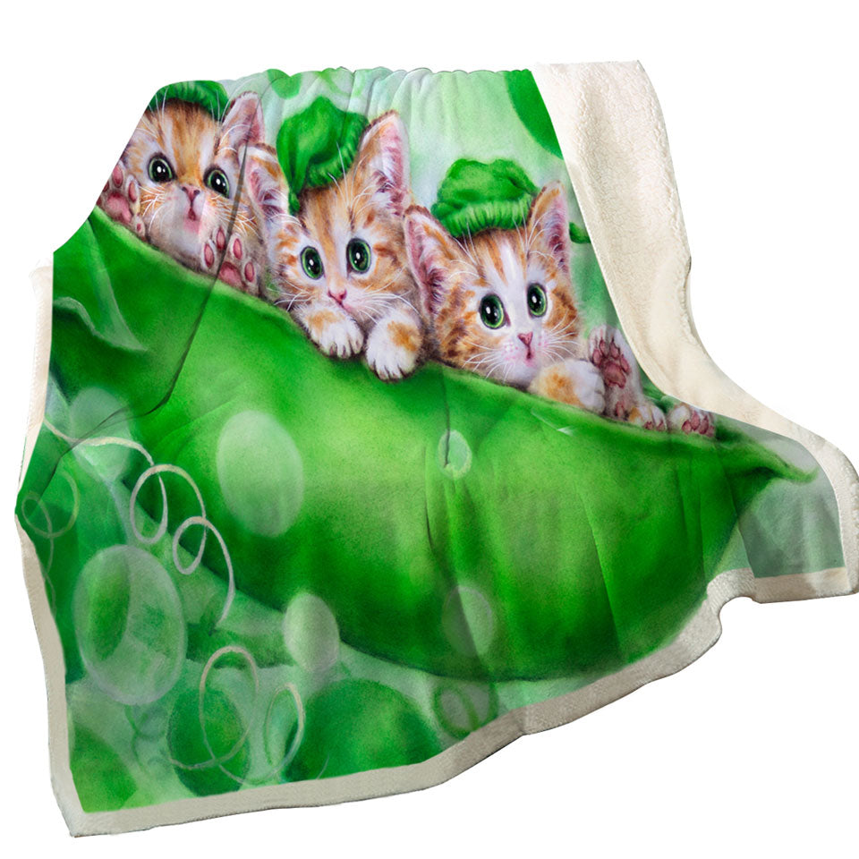 Cute Cats Art Drawing Peapod Throw Blanket Ginger Kittens