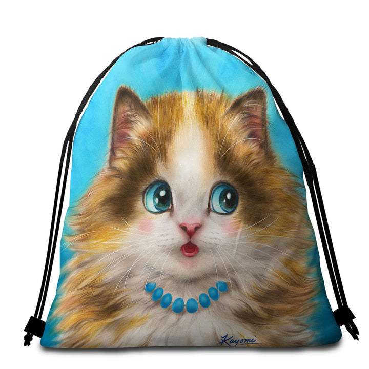 Cute Cats Art Girly Beach Towel Bags with Kitten Blushing