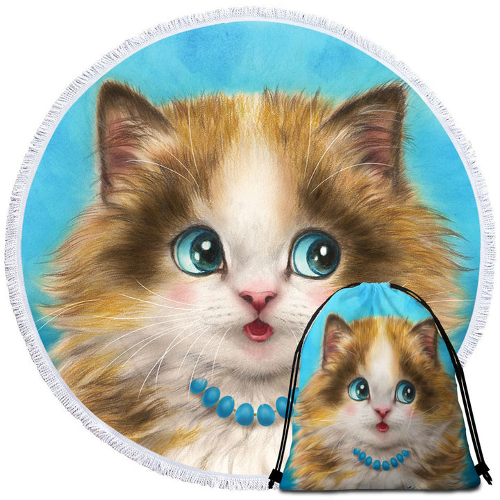 Cute Cats Art Girly Beach Towel with Kitten Blushing