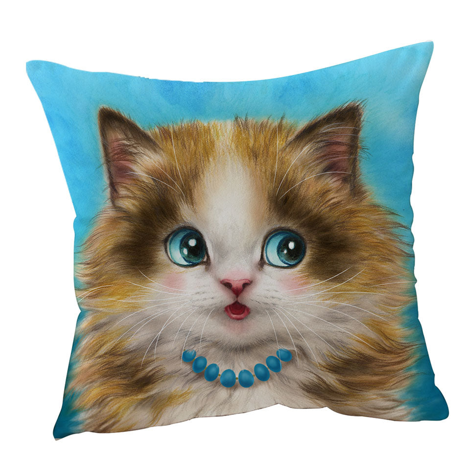Cute Cats Art Girly Cushion Covers with Kitten Blushing