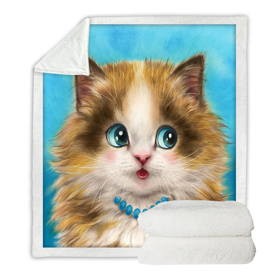 Cute Cats Art Girly Fleece Blankets with Kitten Blushing