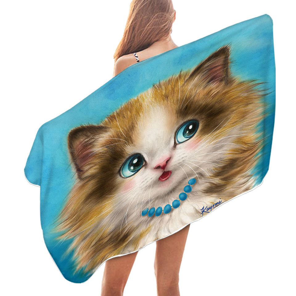 Cute Cats Art Girly Swims Towel with Kitten Blushing