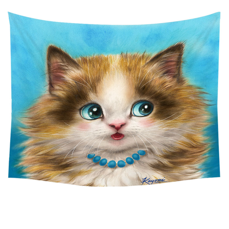 Cute Cats Art Girly Tapestry Wall Decor with Kitten Blushing