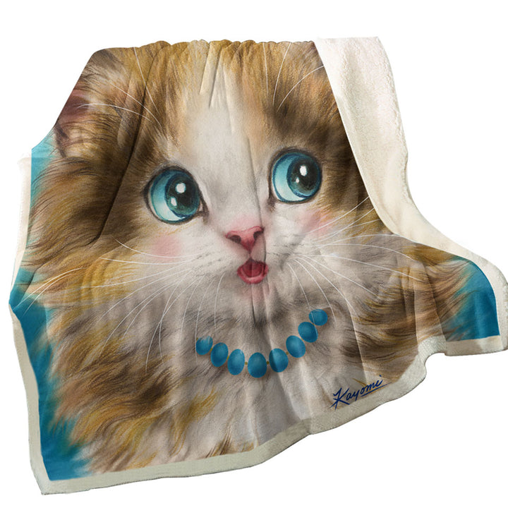 Cute Cats Art Girly Throws with Kitten Blushing