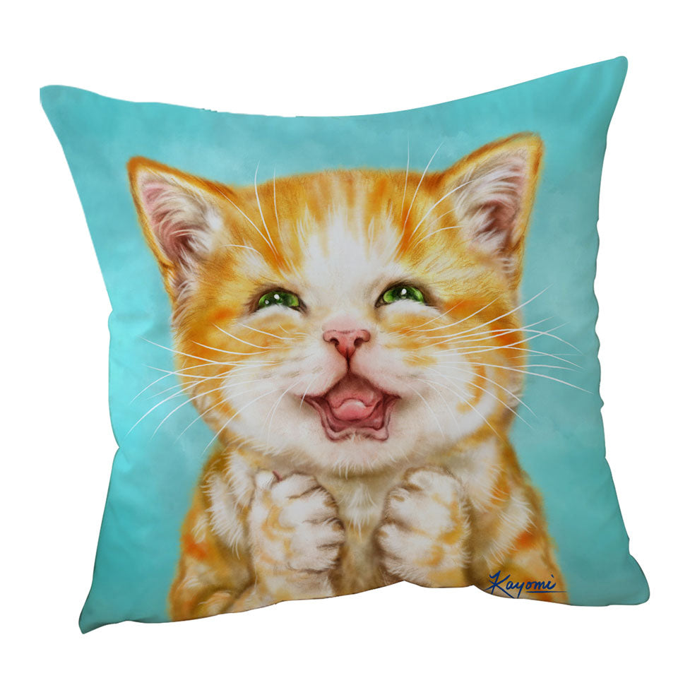 Cute Cats Art Joyful Ginger Kitten Cushion Cover