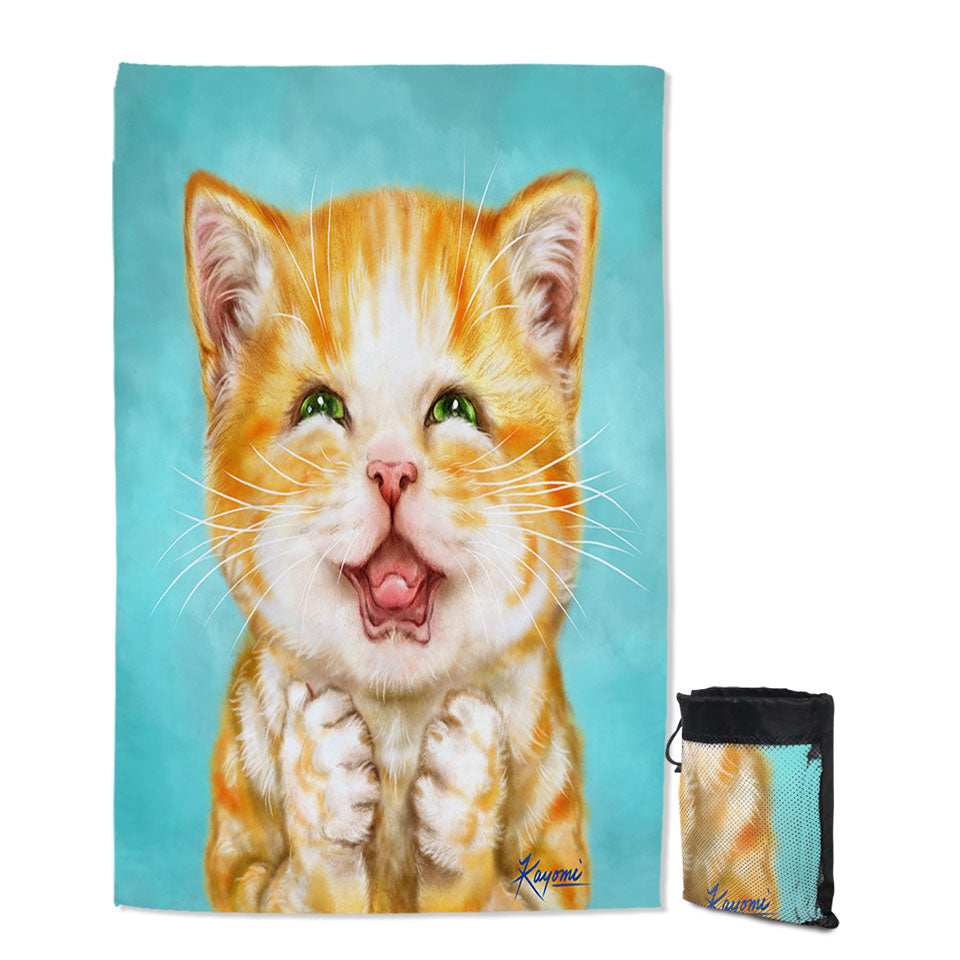 Cute Cats Art Joyful Ginger Kitten Thin Beach Towels