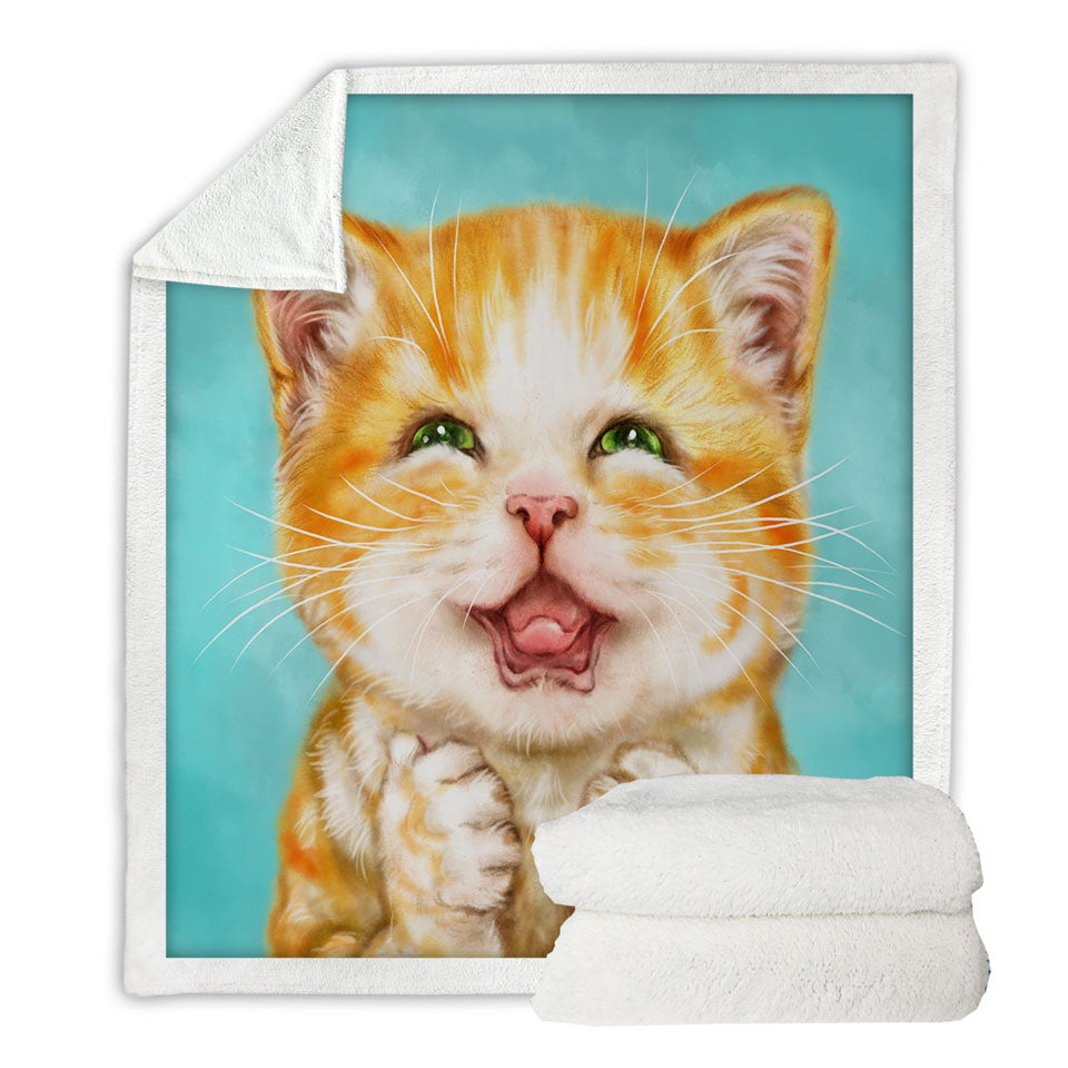 Cute Cats Art Joyful Ginger Kitten Throw Blanket
