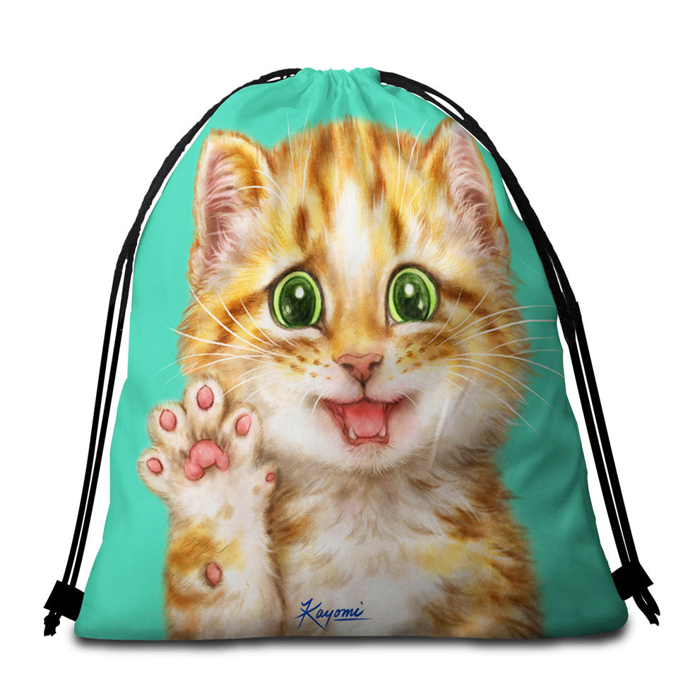 Cute Cats Art Shy Ginger Kitten Beach Towel Bags for Kids