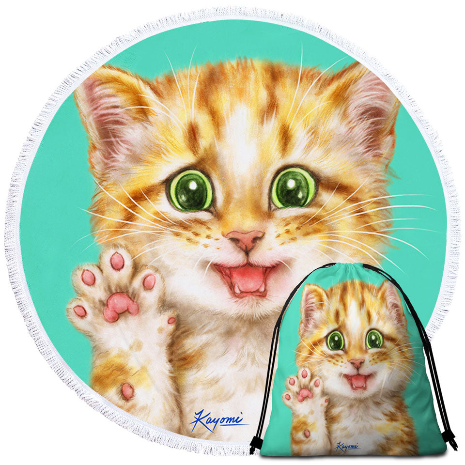 Cute Cats Art Shy Ginger Kitten Beach Towels that are Round