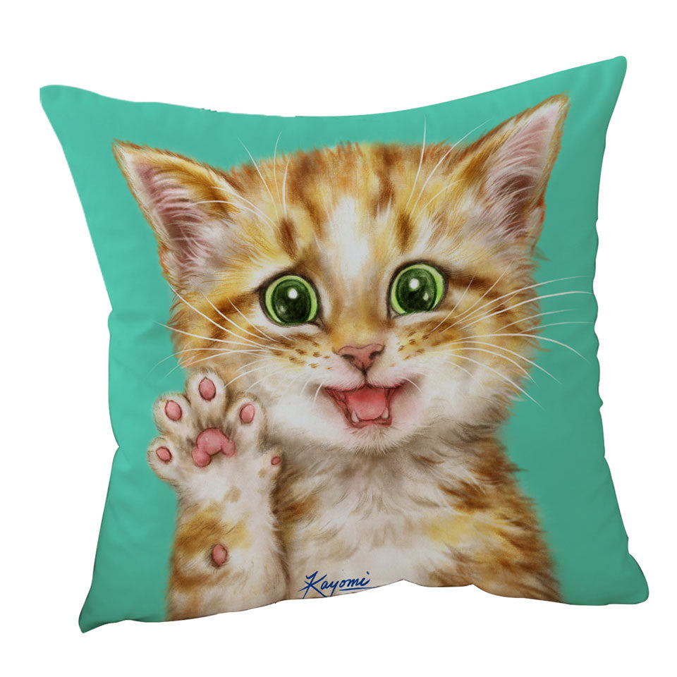 Cute Cats Art Shy Ginger Kitten Cushion and Throw Pillow Covers