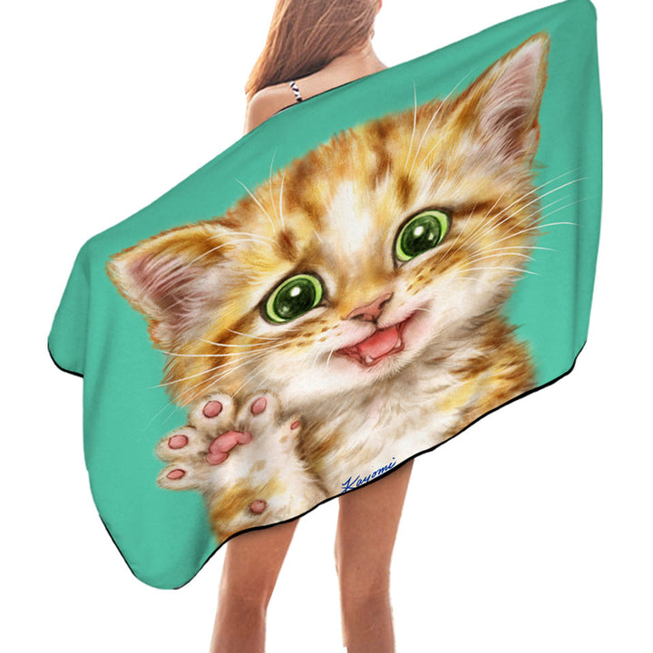 Cute Cats Art Shy Ginger Kitten Swims Towel for Kids