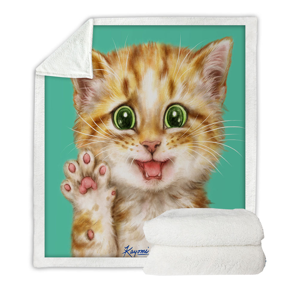 Cute Cats Art Shy Ginger Kitten Throw Blanket