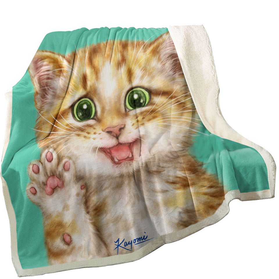 Cute Cats Art Shy Ginger Kitten Throws for Kids Room