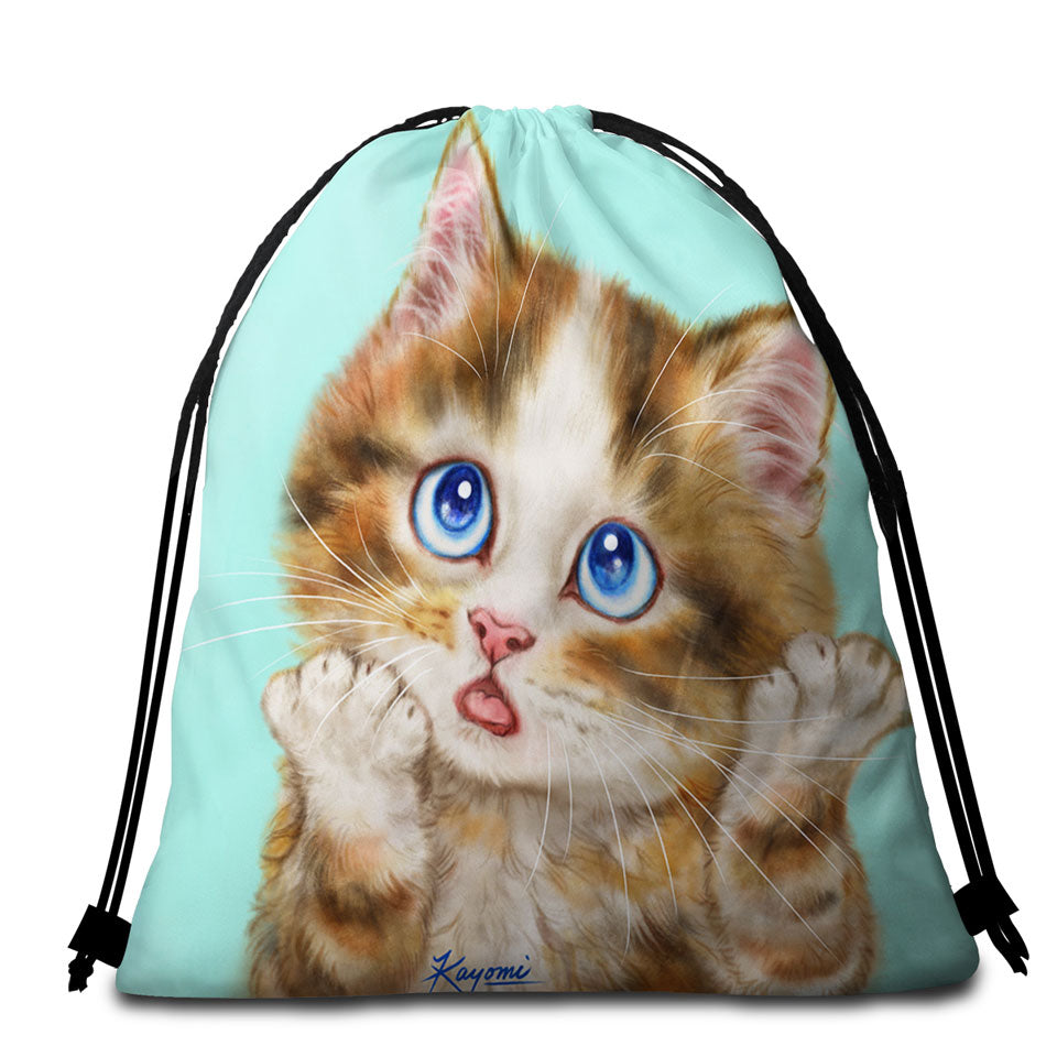 Cute Cats Beach Towel Bags Art Wondering Tabby Kitten