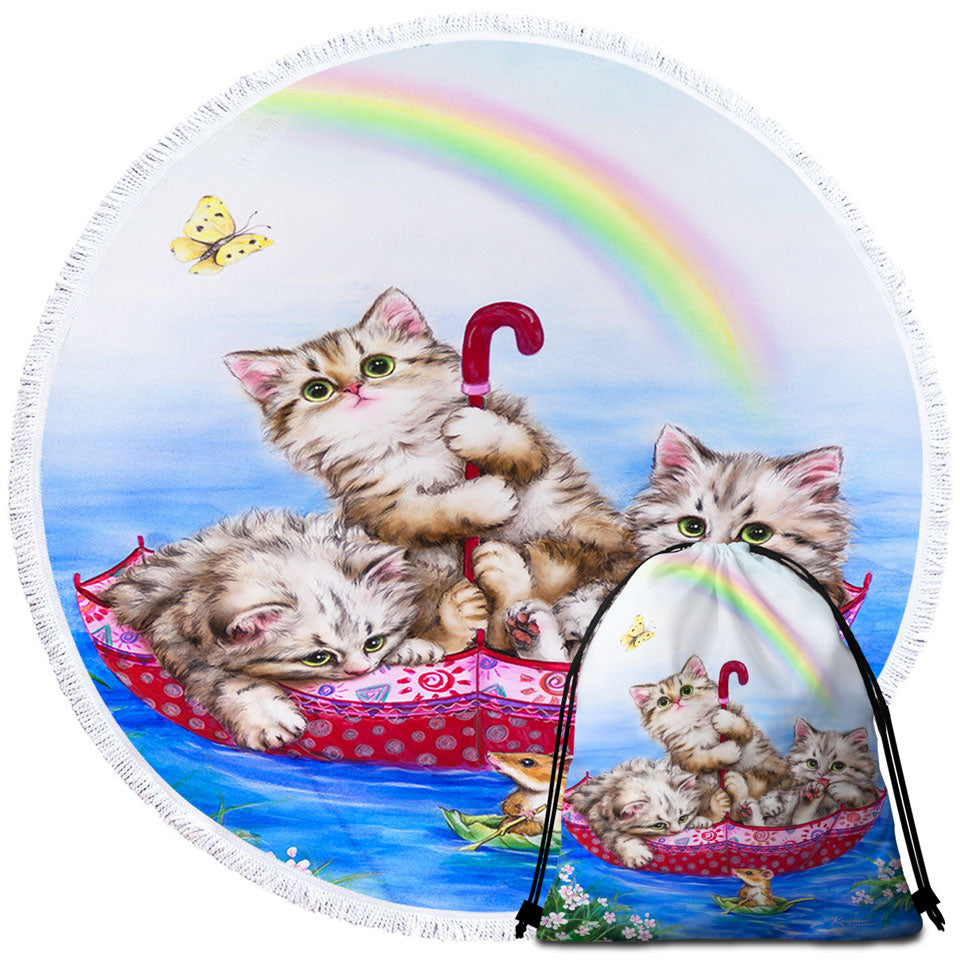 Cute Cats Beach Towel for Kids Three Kittens in the Lake