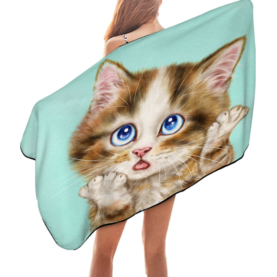 Cute Cats Beach Towels and Pool Towels Art Wondering Tabby Kitten