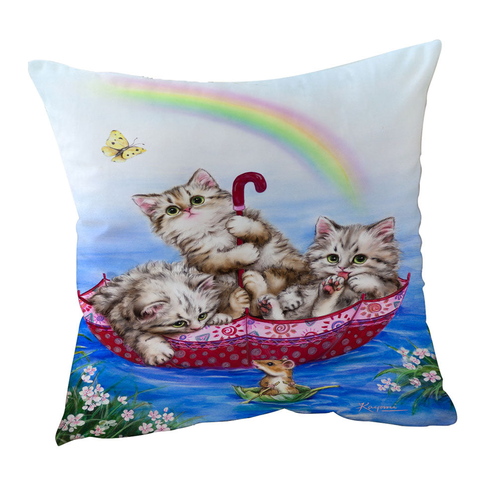 Cute Cats Cushions for Kids Three Kittens in the Lake