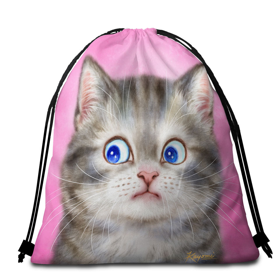 Cute Cats Designs Beach Towels and Bags Set for Kids Worried Kitten