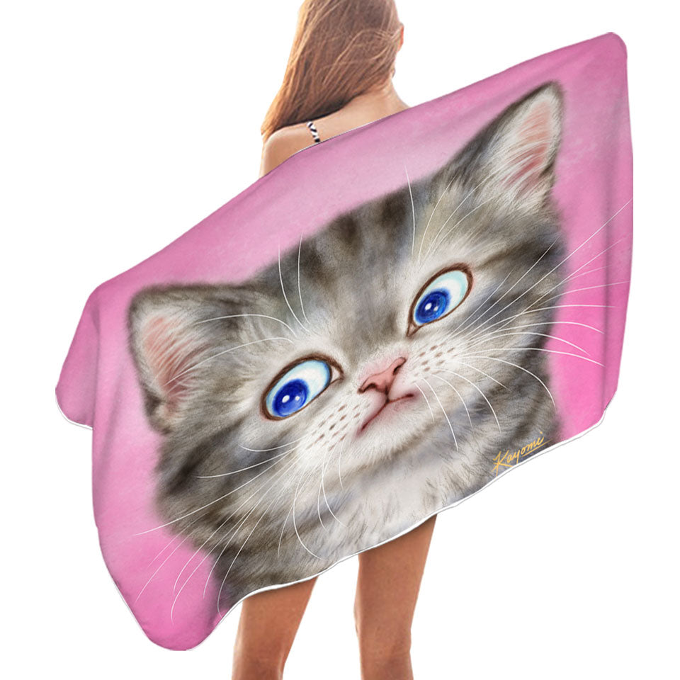 Cute Cats Designs Beach Towels for Kids Worried Kitten