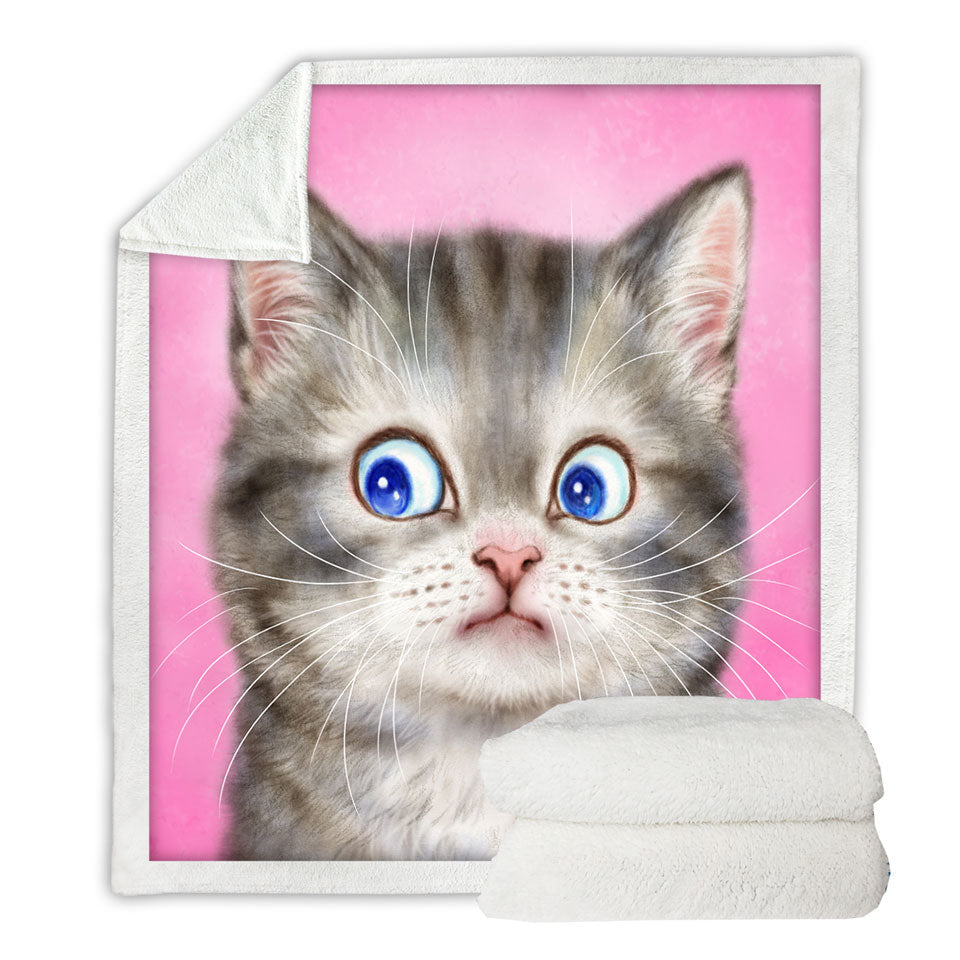 Cute Cats Designs Fleece Blankets for Kids Worried Kitten