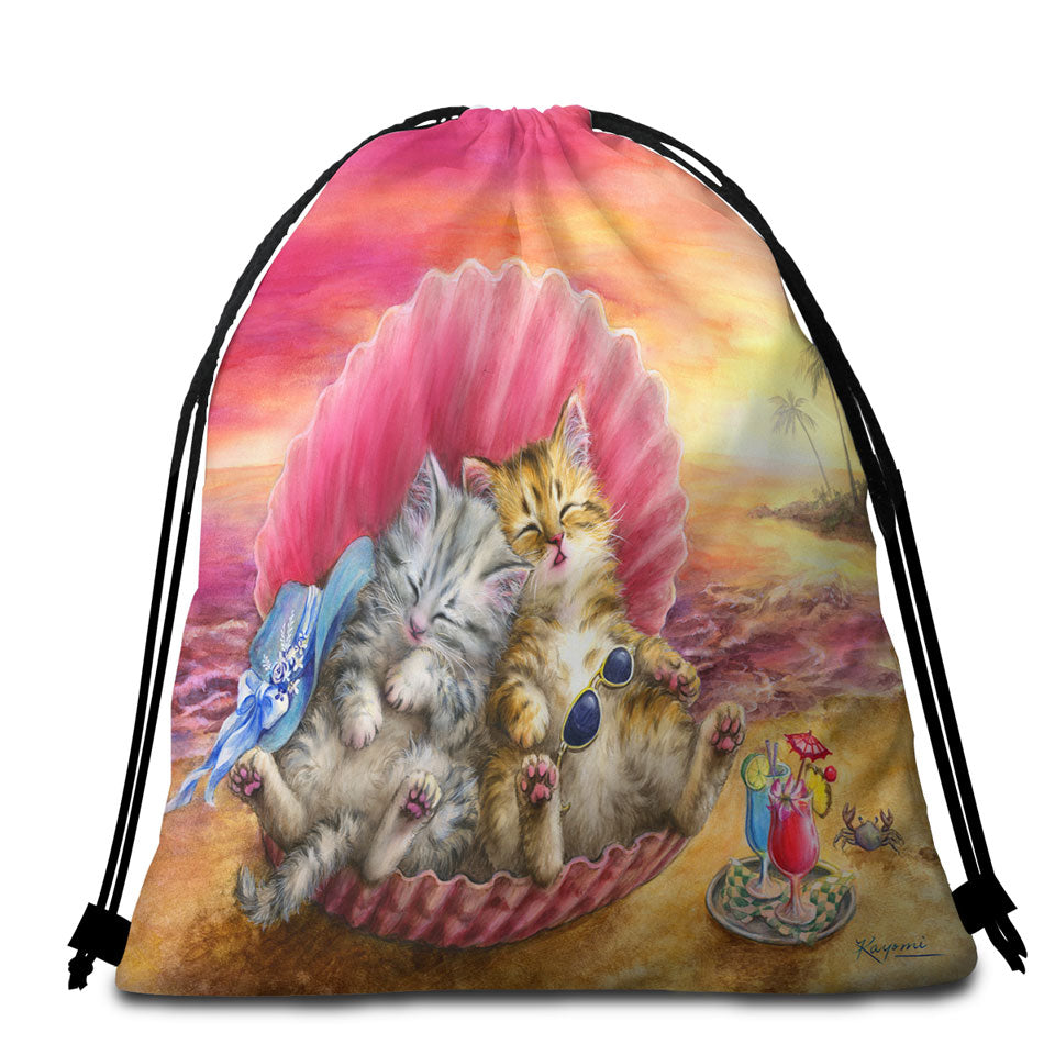 Cute Cats Designs Hawaiian Beach Sunset Beach Towel Bags
