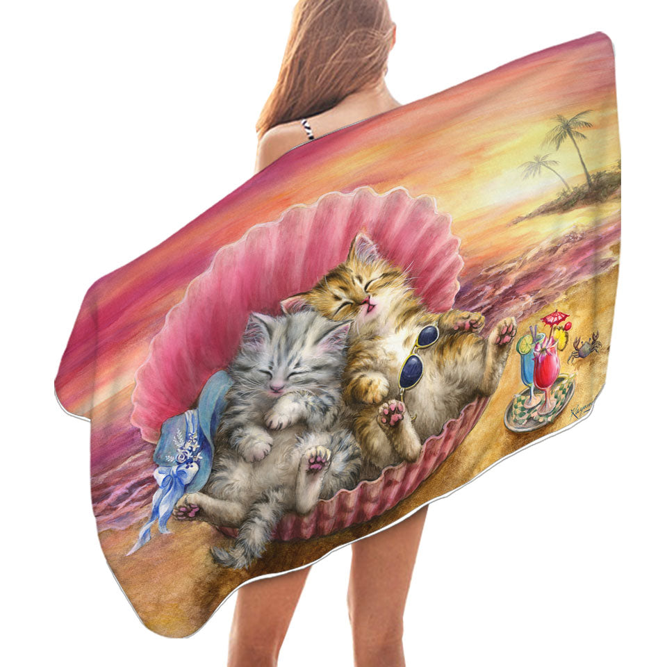 Cute Cats Designs Hawaiian Beach Sunset Pool Towels