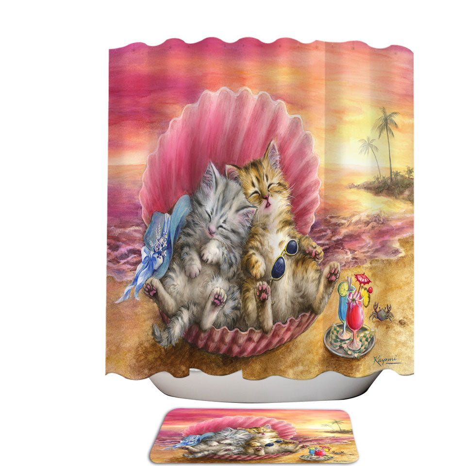 Cute Cats Designs Hawaiian Beach Sunset Shower Curtain