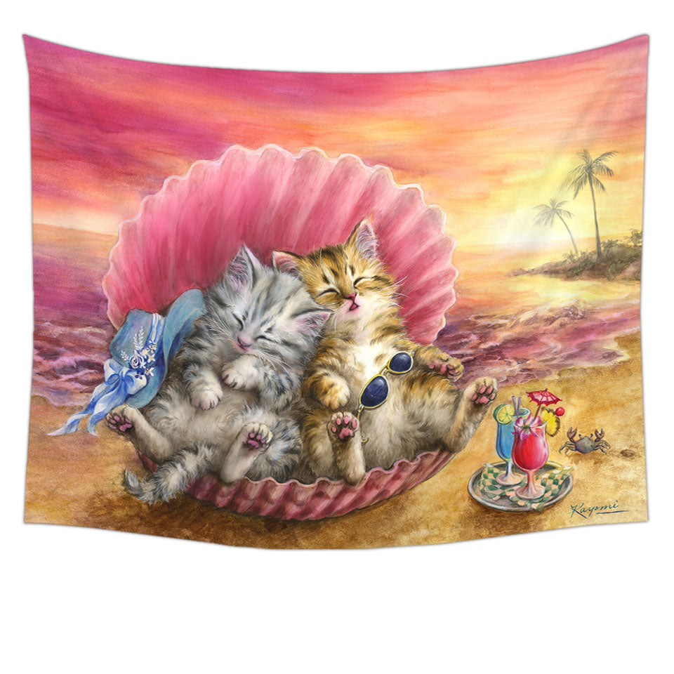 Cute Cats Designs Hawaiian Beach Sunset Tapestry Wall decor