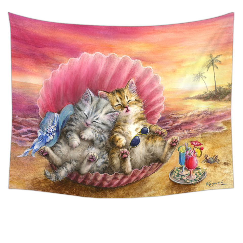 Cute Cats Designs Hawaiian Beach Sunset Tapestry Wall decor