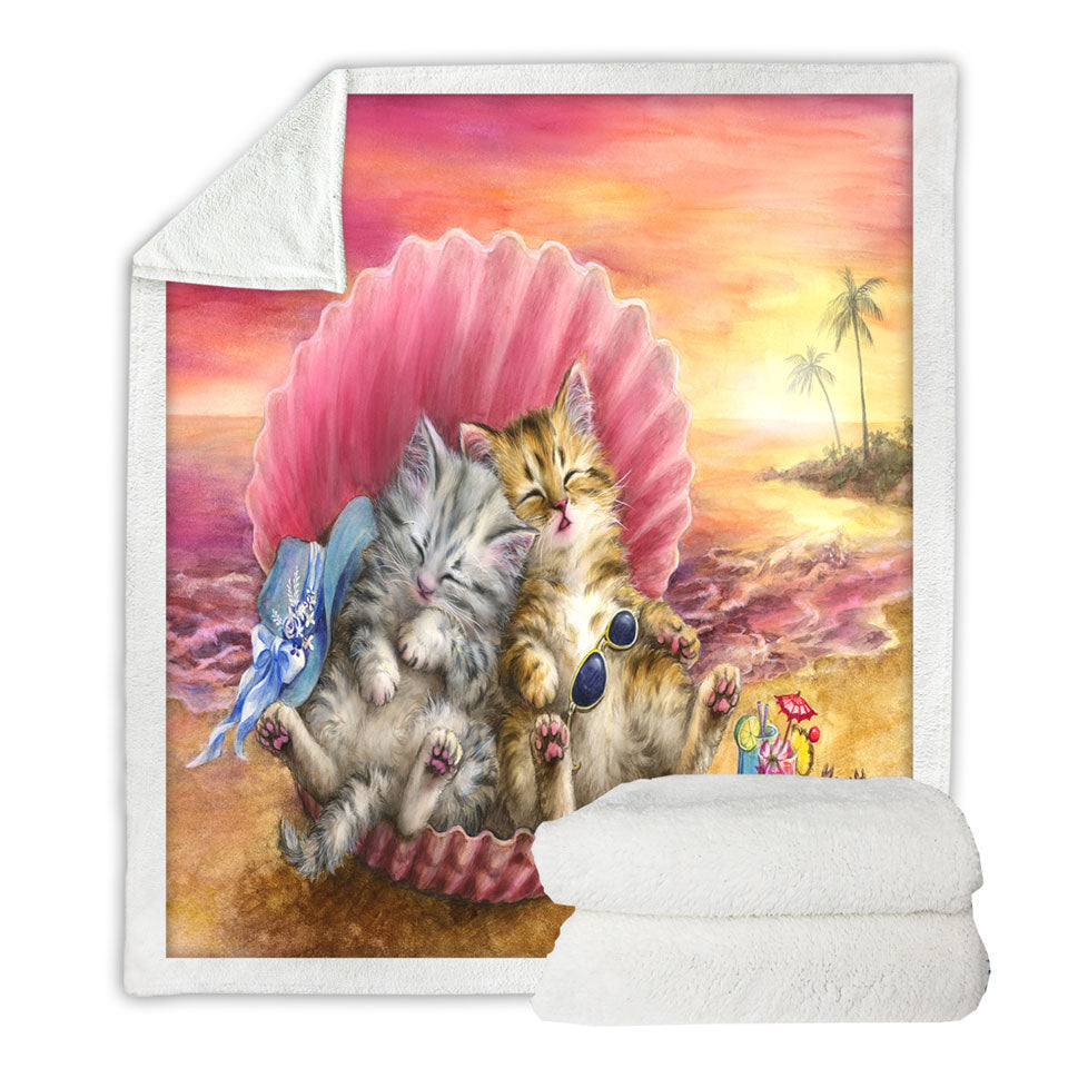 Cute Cats Designs Hawaiian Beach Sunset Throw Blanket