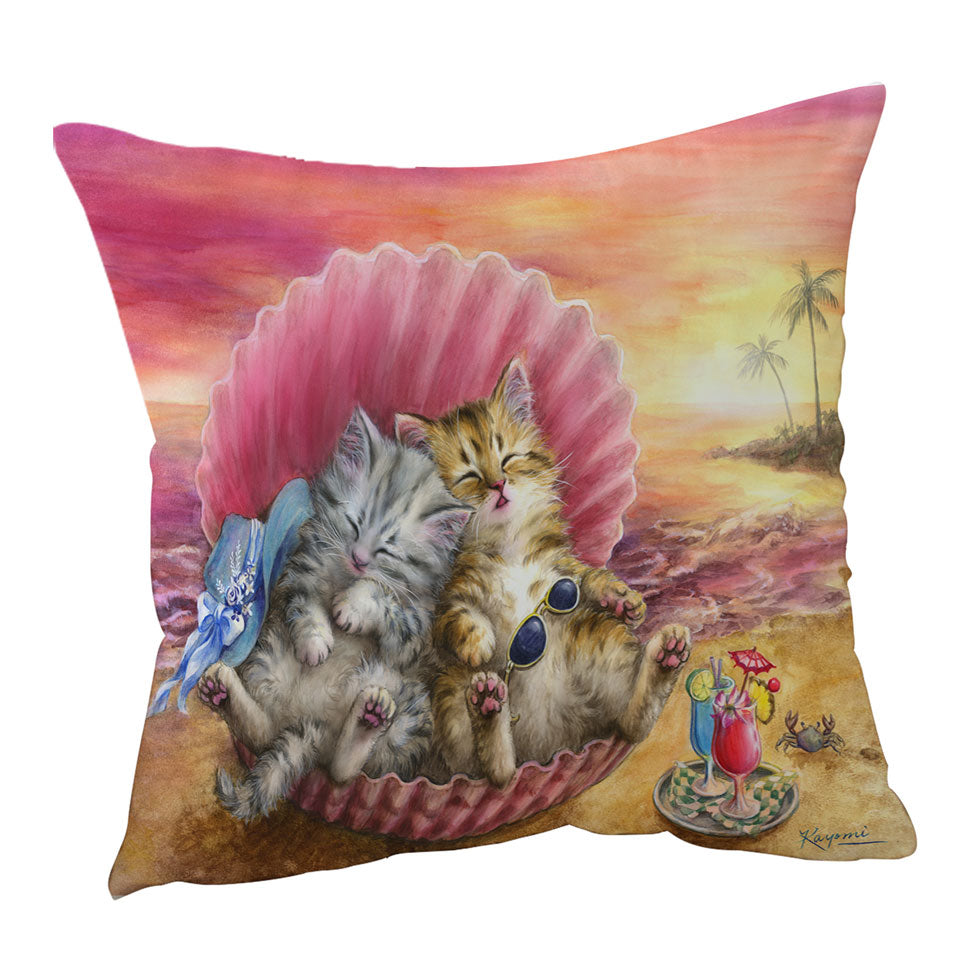 Cute Cats Designs Hawaiian Beach Sunset Throw Pillow