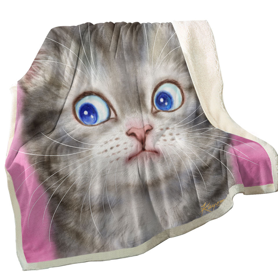 Cute Cats Designs Sherpa Blanket for Kids Worried Kitten