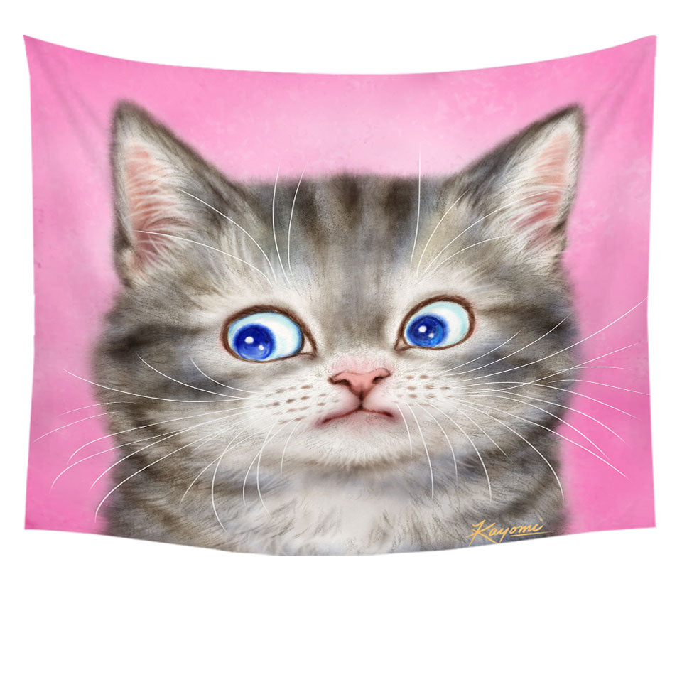 Cute Cats Designs Tapestry Decor for Kids Worried Kitten