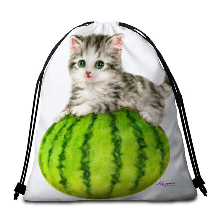 Cute Cats Drawing Watermelon Kitten Beach Towel Bags for Children