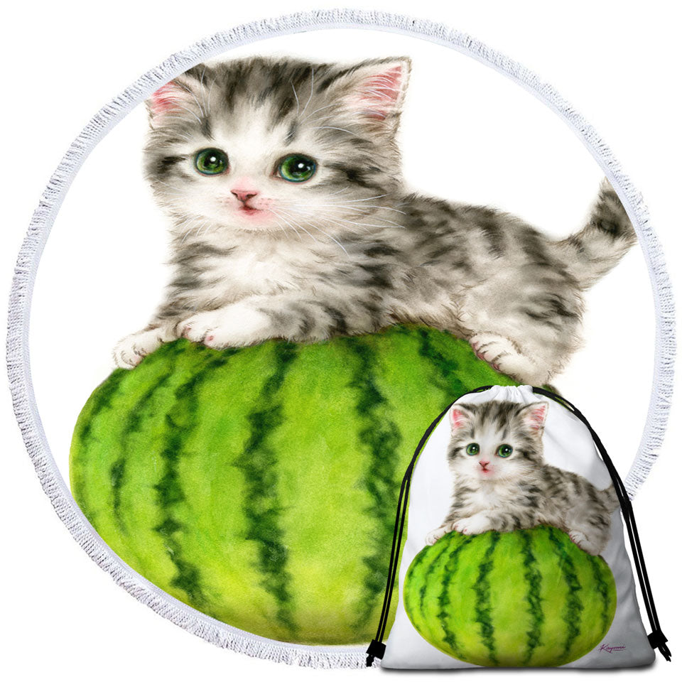 Cute Cats Drawing Watermelon Kitten Boys Beach Towel