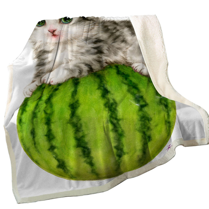 Cute Cats Drawing Watermelon Kitten Couch Throws