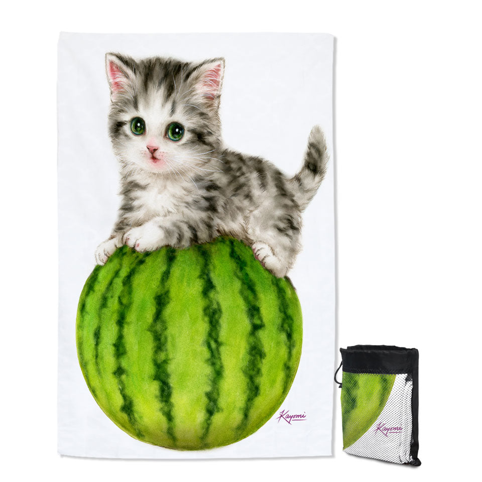 Cute Cats Drawing Watermelon Kitten Quick Dry Beach Towel