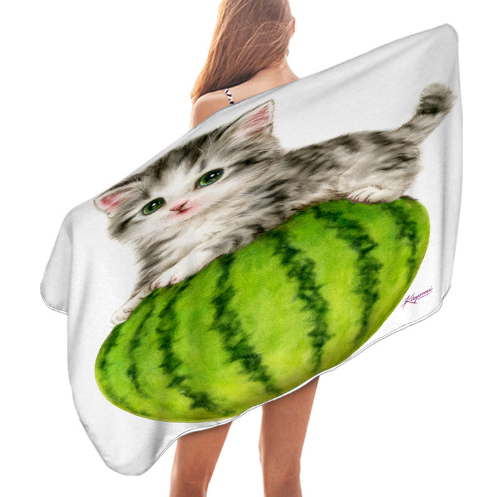Cute Cats Drawing Watermelon Kitten Swims Towel