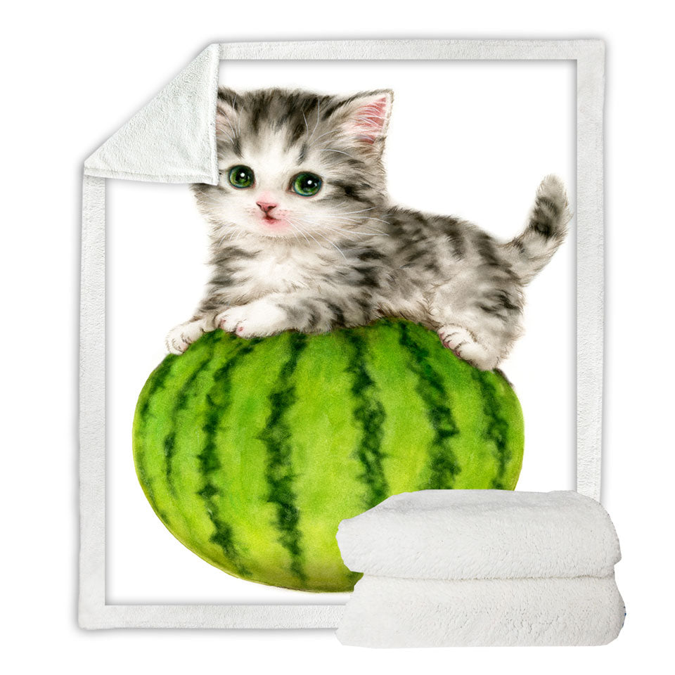 Cute Cats Drawing Watermelon Kitten Throw Blanket