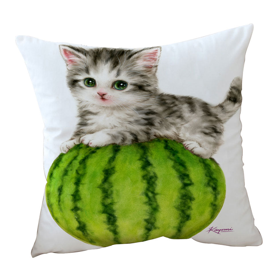 Cute Cats Drawing Watermelon Kitten Throw Pillow and Cushion Covers